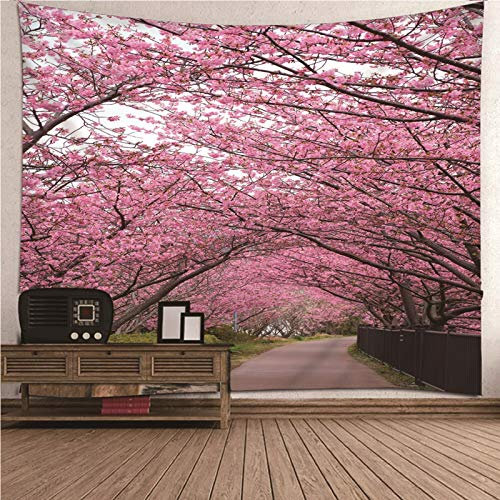 CEVAN Tapisserie Murale Japonaise xxl Tenture Fenetre Chemin D'Arbre De Fleurs Tapisserie Murales 3D Tissus Tableau Mural Décoration Rose 240x220cm