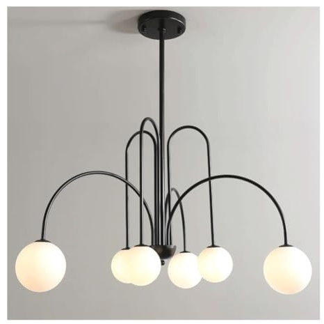 Modern Pendelleuchte Moderner Kugel-Glas-Kronleuchter, gebürstetes Messing, Metall-Pendelleuchte mit verstellbaren Stangen, hängende Deckenleuchte for Küche, Esszimmer, Wohnzimmer, Schlafzimmer, Foyer