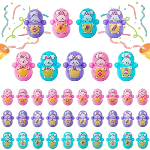 Clvsyh 50 Stück Desktop-Tumbler-Dekoration, Mini-Wackelspielzeug, Hasen Figuren Stehaufmännchen Spielzeug, Hasen Desktop Ornament, Süßes Hasen-Tumbler-Spielzeug