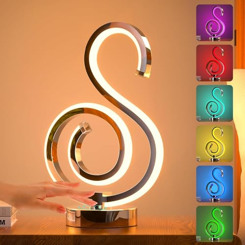 airnasa Nachttischlampe Touch, Rgb Modernes Led Nachttischlampe 7 Farben Spiral Design, 10 W, 1300 lm, für Schlafzimmer, Wohnzimmer, Tische, Dekorationen, Geschenke (Chromfarbe)