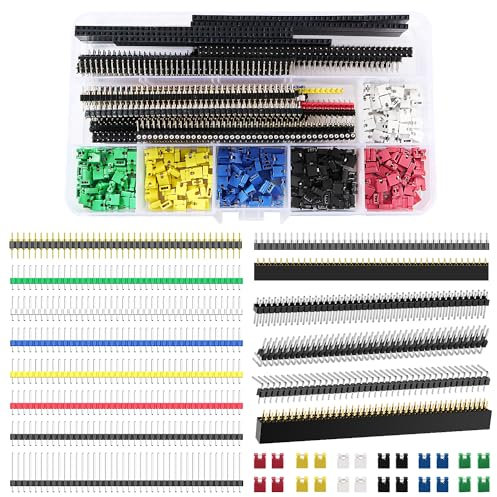 VooGenzek 395 Stücke Farbiges Pin Header Kit, Platine Stiftleiste Männlich und Weiblich, 2.54mm Kurzschluss Jumper Kappen, PCB Board Pin Header Steckerleiste, Jumper Kappen 2.54mm