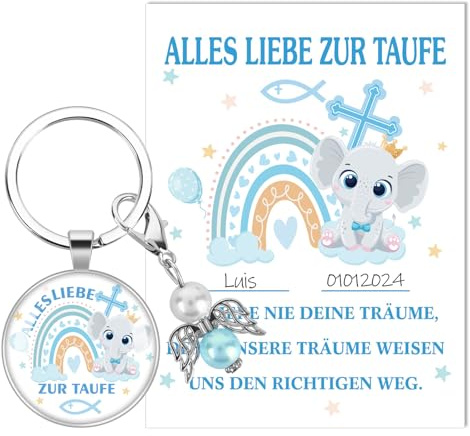 HOWAF Taufgeschenke Jungen, Kleine Glückwunschkarten Taufkarte Taufe Karte mit Schlüsselanhänger Schutzengel, Geschenk Taufe Junge, B
