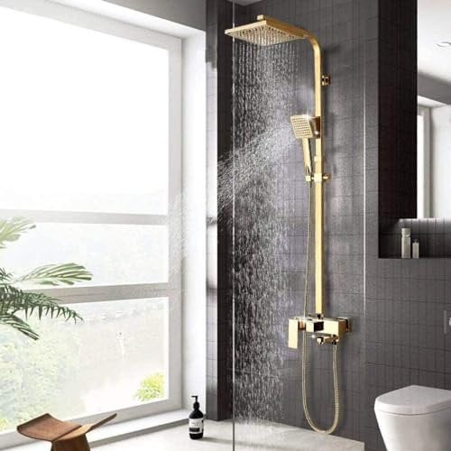Duschset Luxus Gold Duscharmatur Set Messing Regendusche 3-Wege-Mischbatterie Wandhalterung Bad Duschsystem Kit Schwenkbare Badewanne Duscharmatur