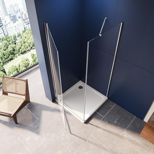 LUXESPIRE Duschkabine 90x90x195cm Eckeinstieg Duschabtrennung mit Seitenwand Duschwand 6mm ESG Nano Glas Dusche (Ohne Duschwanne)