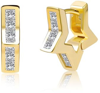 Gold Ohrringe Damen, Kleine Klobige Stern Creolen Hypoallergen Stern Ohrringe Mini CZ Dicke Creolen Ohrring Kleine Huggie Ohrring Statement fur Damen Mädchen