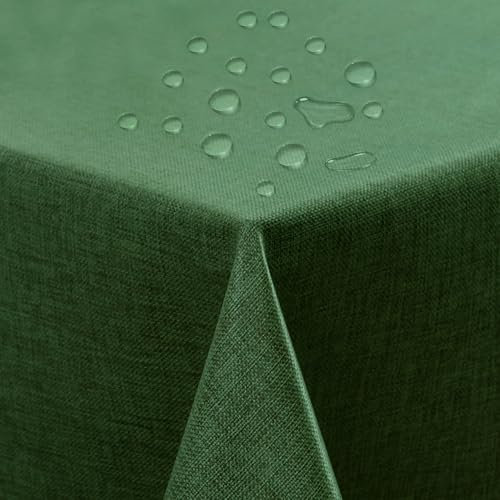 ATsense Tischdecke Abwaschbar Dunkelgrün, Abwischbare Tischdecken Wasserabweisend Lotuseffekt, Fleckabweisend Table Cloth Leinenoptik, Tischtuch 140x240 cm Rechteckig