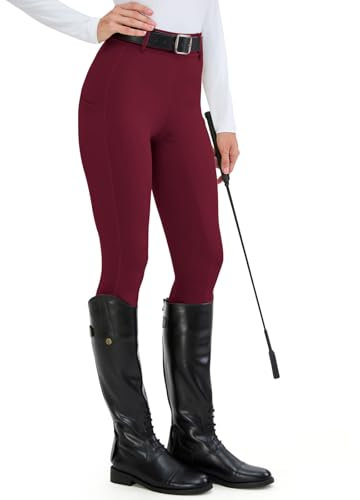 H.MILES Reitleggings Damen Vollbesatz High Waist Elastische Reithose Damen mit Handytasche Gürtelschlaufen Rot S