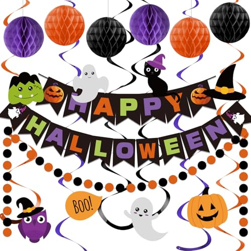 Happy Halloween Banner Dekorationen - Wabenball & Swirl Streamer Kreis Dot Girlande