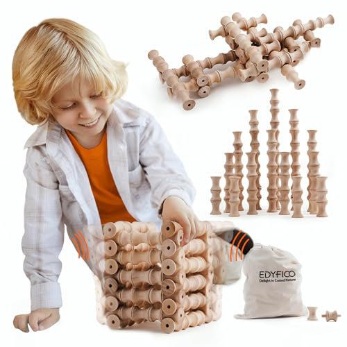 Edyfico TZJ102, Building Blocks for 2 year olds, 120 PCS Wooden Blocks Montessori Toddler Toys, STEM Toy for 3 4 5 Year Old Boy Girls, Educational Toy for Preschool with Interactive Cards &Storage Bag