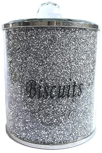 SEGOY Silver Diamond Crushed Biscuit Canister Jar Tin Trimmings Crystal Filled Kitchen Storage Containers Gift Present For All Occasions Stylish Luxurious Home Decor