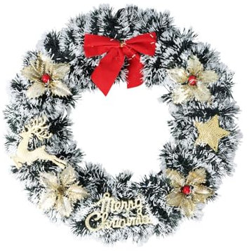 Corona de Navidad,Corona Navideña para Puerta de Entrada 13in,Corona Artificial Principal Colgante Ornamento Corona Hogar y Fiesta Decoración Corona Adorno de Pared para Navideñas (Blanco)