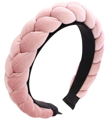 Samt Haarreif Dirndl Geflochten Stirnband Breit Haarband Vintage Gepolsterte Haarreifen Trachten Haarschmuck Rockabilly Kopfband für Damen und Mädchen (Rosa, Einheitsgröße)