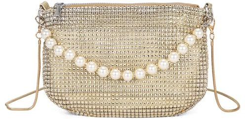 Damen Glitzer Tasche, Gold Strass Clutch Geldbörsen Gold Abendtasche Diamant Handtasche Elegante Brauttasche Damen Schultertasche für Abend Prom Hochzeit Party Bankett