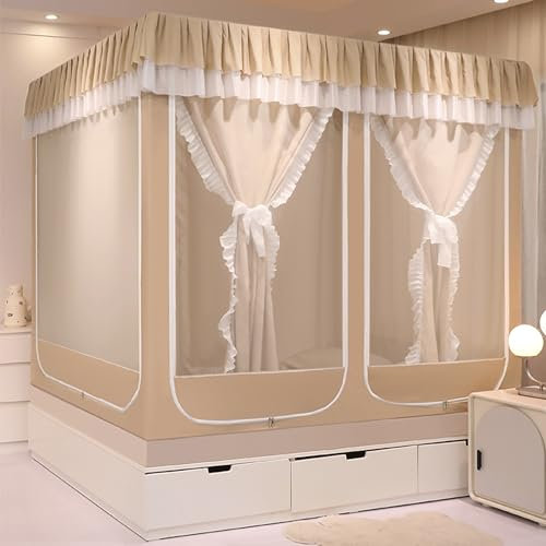 Bettzelt Bettzelt, Moskitonetz, Traumzelt, Princess Lightweight Load Reducing Canopy Bed Tent, Sechstüriger Atmungsaktiver Privater Nachttisch/Brown/180X200X170Cm