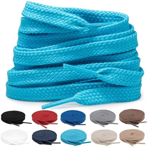 TULMERO 2 pares de cordones 100% algodón – Cordones planos de 8 mm de ancho para zapatillas de deporte, Azul celeste, 180 cm