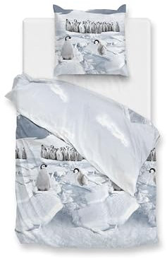 Zo!Home Flanell Bettwäsche 155x220 cm Pinguini Blue Pinguin EIS Schnee Arktis