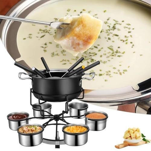 Ysislybin Appareil à Fondue,Kit à Fondue avec 6 fourchettes et 6 Tasses,Service à Fondue pour Fromage, Chocolat, Huile et Bouillon