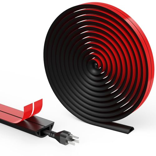 Flintronic 2m Auto-adhésif Cache-câble, Cache Câble Sol, Goulotte Passe Cable Sol, Cachez et Protégez Les Câbles Facilement, Goulotte Décorative pour Bureau Maiso - 35mm(Largeur) x10mm(Hauteur)-Noir