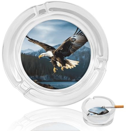 Aschenbecher aus Kristallglas, Adler bei der Jagd, bedruckter Aschenbecher für Zuhause, Büro, Schreibtisch, Tischdekoration, Zigarettenaschenbecher