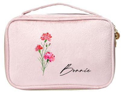 Personalizzato Borsa da Trucco con Nome Donna Pochette Trucchi Beauty Case da Viaggio Borsa da Toilette Organizer per Cosmetici per Donne e Ragazze (Rosa)