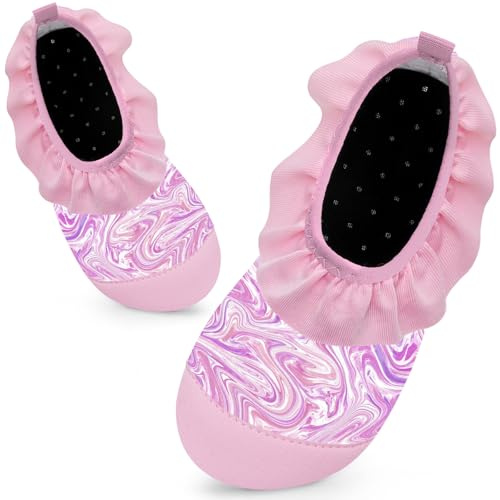 Kids Swim Water Shoes Toddlers Baby Aqua Socks Quick Dry Pool Beach Barefoot for Girls Children(LiuLi Pink,26/27 EU)