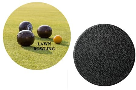Set Of 4 Lawn Bowling Sport Bowls Synthetic Leather Round Coasters And Gift Box
