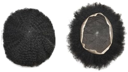 Peluca que cubre la calvicie para hombres Tupé de cabello rizado afro de 6 mm for hombres negros 6 pulgadas 120% de densidad Sistema de reemplazo de cabello humano indio rizado rizado con base de enca