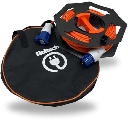 Camping Caravan Hook Up Cable with Cable Tidy Reel & Cable Bag – 25m/15m 16A 240V Outdoor Mains Extension Lead – Heavy Duty Camping & Caravan Accessories