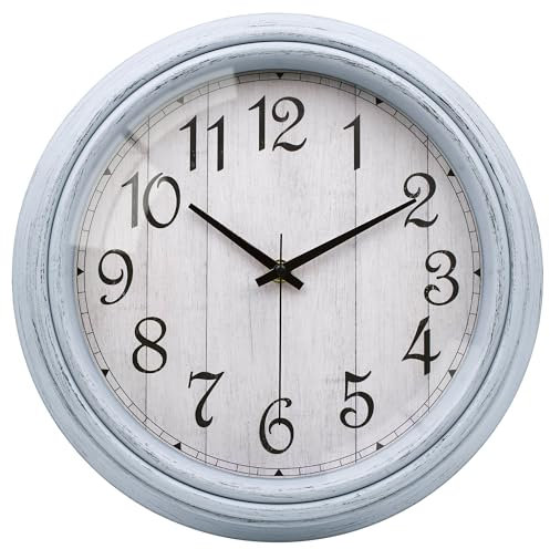 VIKMARI 30cm Blau Wanduhr, Vintage Ohne Tickgeräusche Lautlos Glasabdeckung Wanduhr Wanddekoration für Wohnzimmer Schlafzimmer Küche Büro Badezimmer