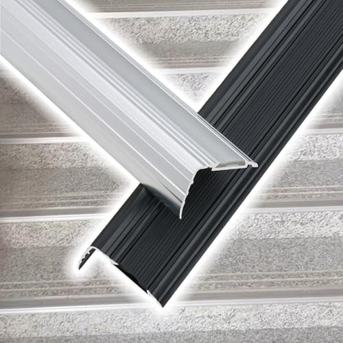 Treppenkantenprofil Aluminiumlegierung Schutz Für Treppenkanten, Innen Und Außen Rutschfest Stair Nose Molding Mit Schrauben-Sets, Wasserdicht Trittstufen Für Holz/Vinyl/Fliesen/Laminat Treppe(Black 1