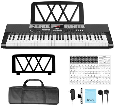 Keyboard Piano 61 Keys, Electric Piano Keyboard Kit with 255 Voices, 255 Rhythms, Powered by Power Adapter or Battery with LCD Display