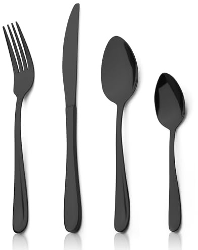 Cutlery Set,Alata Grand 32 Piece Mirror Black Stainless Steel Flatware Set, Tableware Silverware Set with Spoon Knife and Fork Set, Service for 8, Dishwasher Safe/Everyday Use,Mirror Polished