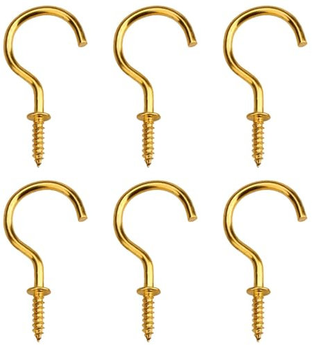 Dreamil Schraubhaken 60 Stück Deckenhaken Robust Hakenschraube Edelstahl Einschraubhaken Becherhaken Klein Haken zum Schrauben für Holz Hängende Pflanzen Kunst Schlüssel Dekorationen Gold