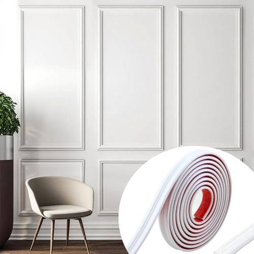 9.84ft X 1.26in Wall Molding Trim Self-Adhesive,Wall Decoration Stickers, Wall Panels Self Adhesive for TV, Background Wall, Cabinet Door, Photo Frame,Wall Panelling Kits, DIY Home Decoration White