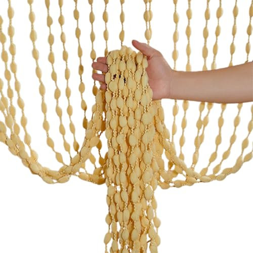 Salyeeluly Rideau à perles pour porte de balcon - Rideau à perles en bois - Rideau à fils pour porte de balcon, porte de terrasse - Rideau décoratif à pompons - 100 x 200 cm