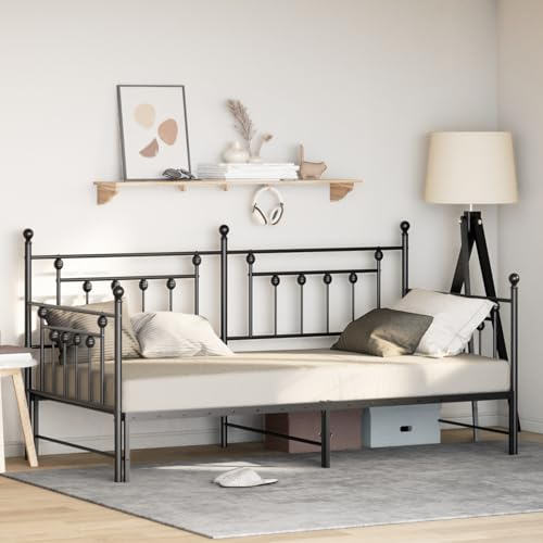 Teenpull Tagesbett Ausziehbar Schwarz 90x190 cm, Metall Bettgestell für Schlafzimmer, Stabiler Bettrahmen für Gäste, Platzsparendes Möbel