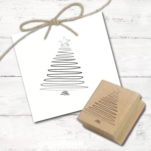 Dekolando Motivstempel Tannenbaum Stern modern Stempel Christbaum minimalistisch Linien Holzstempel Weihnachten - Abdruck 58 mm x 68 mm