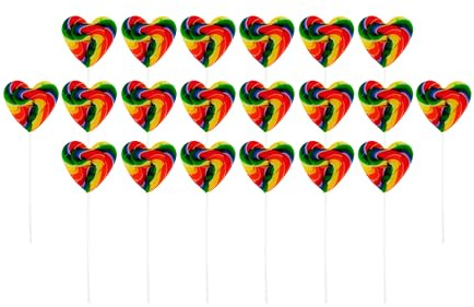 Regenbogen Herz Lutscher 30g – 20 Stück – Vegane & Halal Bonbons ohne Gluten & Laktose – Bunte Herz-Lollis mit Tutti Frutti Geschmack – Party Mitgebsel & Geschenkidee