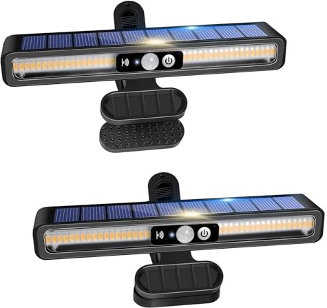 MXJFYY Solarlampen für Außen, 2 Stück Klemm Solarleuchten, Helle LED Wandleuchten mit Bewegungsmelder, 3 Beleuchtungsmodi, Wasserdichte Sicherheitsbeleuchtung für Zaun, Hof, Garage, Camping