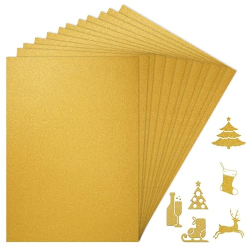 20 Blatt Glitzerpapier Gold,29,7 x 21 cm Goldpapier Zum Basteln | 250g/m² Glitzerpapier,DIY Goldenes Papier Zum Basteln,Glitzer Papier für Selbstgemachte GrußKarten,Sammelalben,Bastelarbeiten