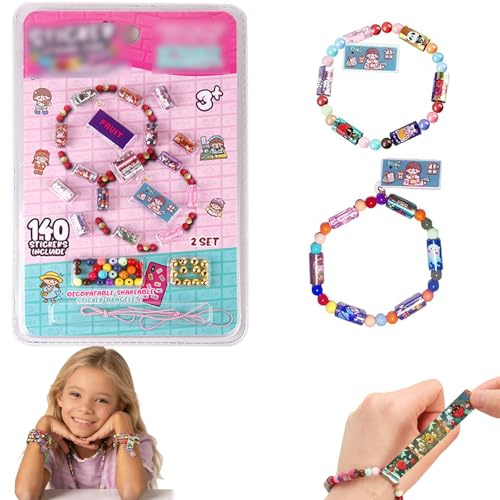 YouthLoxus 140Pcs Sticker Bracelet, DIY Friendship & Stitch Bracelet Making Kit for Girls, Creative Jewellery Set with 140 Mini Holographic Stickers, Birthday Gifts & Party Favours