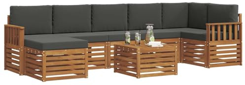 vidaXL Sofagarnituren 8 pcs Natur und Anthrazit Massivholz Akazie, Garten, modernes Sofa-Set für draußen, gemütliche Terrasse, langlebige Lounge und Entspannung