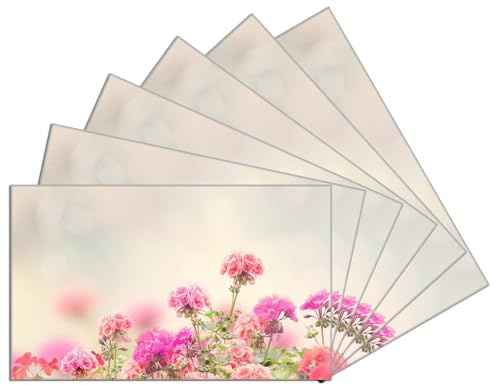Wallario 6er Set Frühstücksbrettchen aus Glas, Glasunterlage, Glasbrettchen Zarte Blüten in Rosa, Größe 14 x 23 cm, Sicherheitsglas
