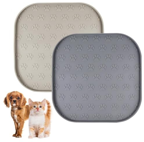 Dog Bowl Mats Non Slip 2 Pack Pet Feeding Food Mat with Raised Edges Silicone Dog Food Mats for Floors Carpet Small Dogs Cats 27cm x 27cm