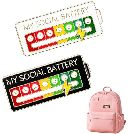 2 Pcs My Social Battery Badge Pin, Mood Expression Pin Brooch, Social Battery Pins for Introverts, Emotional Mood Switching Badge, Cute Personality Accessory for Bags & Jackets