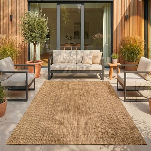 SIMPEX Outdoor Teppich Braun 140x200 cm Balkon Terrasse Garten Wetterfest UV-beständig Mittel Groß Einfarbig Flachgewebe Pflegeleicht Robust Modern