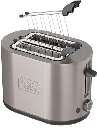 Black+Decker - Toaster BXTOA901E 900W | 2 Schlitze mit Selbstzentrierung | 7 Bräunungsstufen | 3 Glimmer-Heizbänder | 3 Funktionen | Herausnehmbare Krümelschublade | Edelstahl