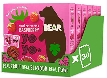 BEAR Raspberry Yoyos - Dried Fruit Rolls - Healthy - Vegan - 20g (30 packs)