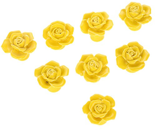 Yellow 8PCS Knobs & Handles Modern Ceramic Rose Flower Drawer Closet Cabinet Cupboard Pull Handle Door Knobs