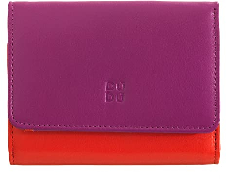 DUDU Kleine mehrfarbige RFID Dambenbrieftasche in Leder Colorful Fuchsia